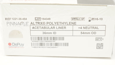 DePuy 121-36-454 Pinnacle ALTRX Acetabular Liner +4Neutral 36mm ID x 54mm OD (x)